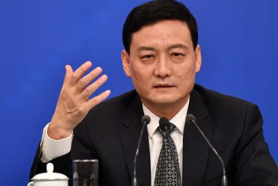Xiao Yaqing, chairman of the State-owned Assets Supervision and Administration Commission (SASAC) attends a news conference on the sidelines of the National People