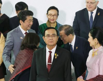 ASEAN Chair and Thai Prime Minister Prayuth Chan-ocho looks ahead as Japan