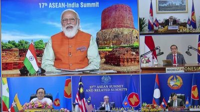 Vietnamese Prime Minister Nguyen Xuan Phuc hosted a virtual meeting between Southeast Asian leaders and Indian Prime Minister Narenda Modi during the 17th ASEAN-India summit, 12 November 2020 (Photo: Reuters/Thinh Nguyen, Minh Nguyen).