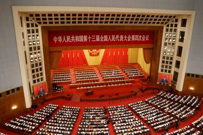 Chinese Premier Li Keqiang speaks at the opening session of the National People's Congress at the Great Hall of the People in Beijing, China, 5 March 2021 (Photo: Reuters/Carlos Garcia Rawlins).
