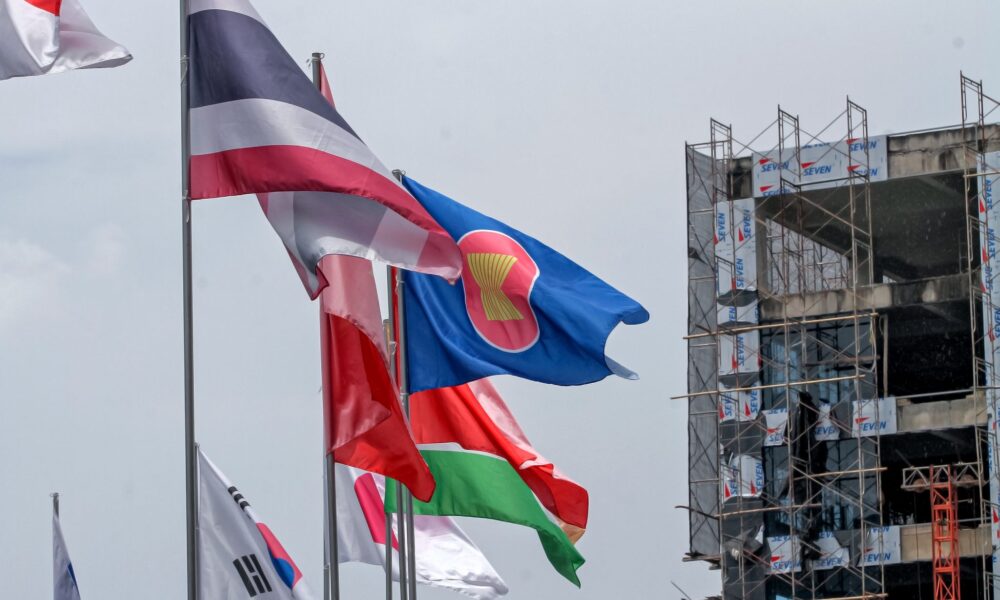 Flags of different countries participants ASEAN Tourism Forum 2023 displayed in Yogyakarta, Indonesia, 2 February 2023 (Photo: Reuters/Freedy Tungga).